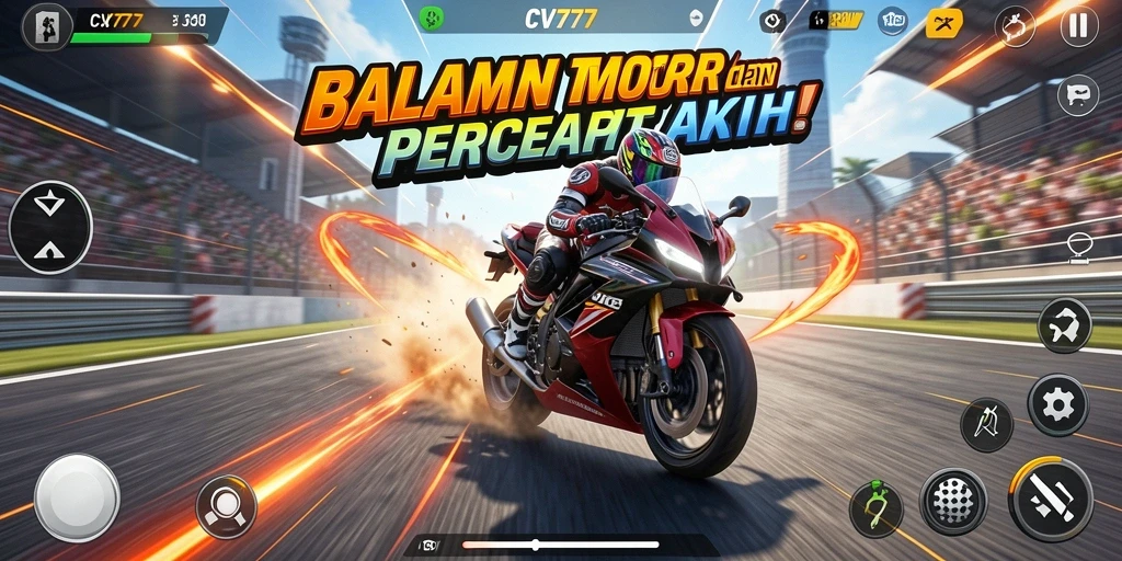 Tampilan gameplay menegangkan dalam balapan motor CV777.