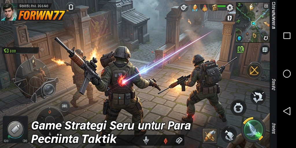 Screenshot gameplay FORWIN77 menampilkan strategi pertempuran yang mendebarkan.
