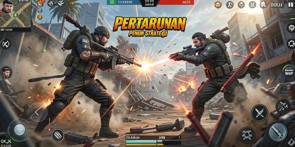 Screenshot gameplay <strong>OKJK</strong> yang menampilkan aksi pertarungan seru antara karakter.